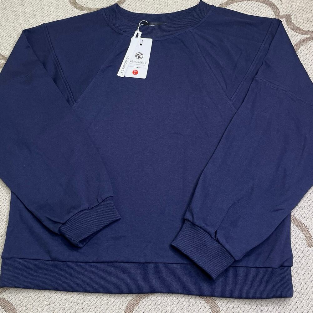 MEROKEETY Crewneck Sweatshirt Long Sleeve Pullover Casual Cozy Top Size L NWT